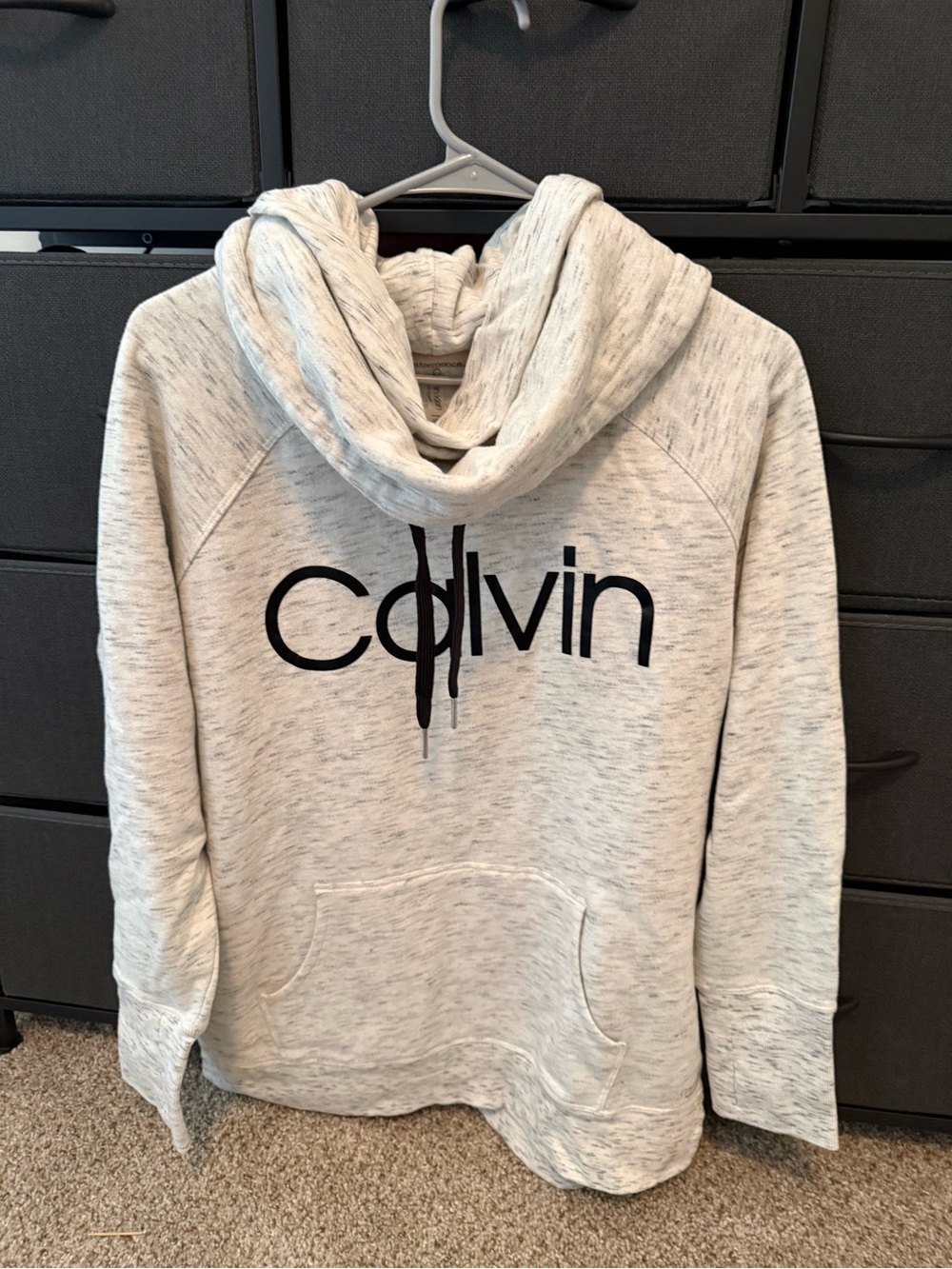 Calvin Klein Performance Large Cream and Black Cowl Neck Logo Hoodie